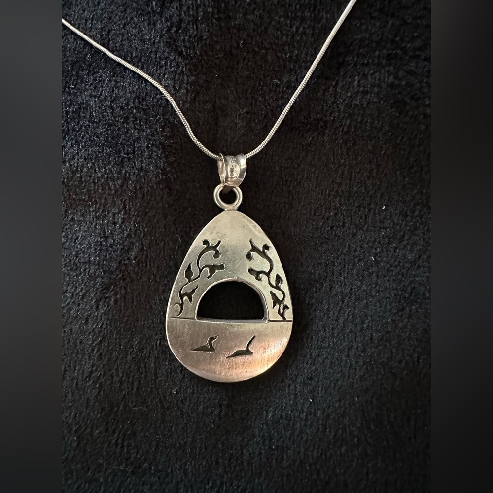 Sterling Silver Teardrop Pendant Necklace - Silver